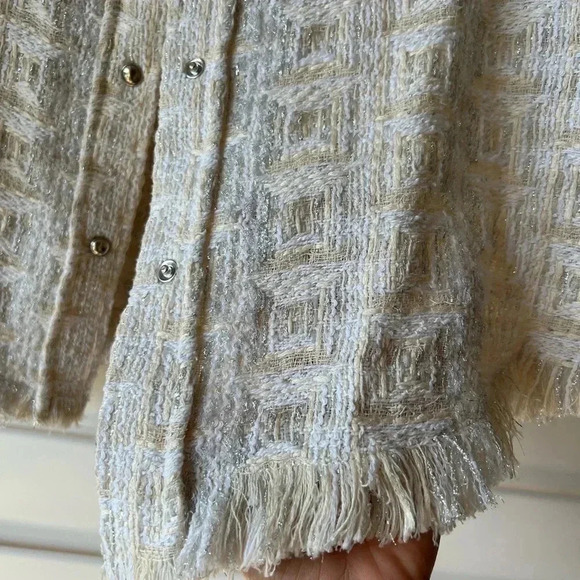 IRO NEW Marsh Metallic Ecru Silver Tweed Shacket Shirt Jacket 38 - Picture 13 of 15